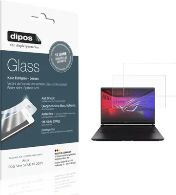 Produktbild von 2x Schutzfolie für Asus ROG Strix SCAR 18 2025 matt - Anti-Shock 9H Folie dipos Glass Kunststoffglas