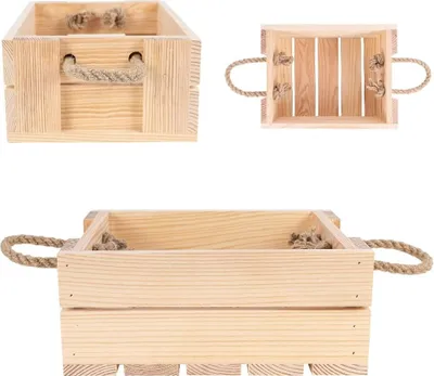 Produktbild von Creative Deco Holzkiste Natur Weinkiste Holz Naturholzkiste | 25 x 19 x 10 cm | mit Griffen aus Juteseil | Spielzeug Aufbewahrungsbox Geschenkbox