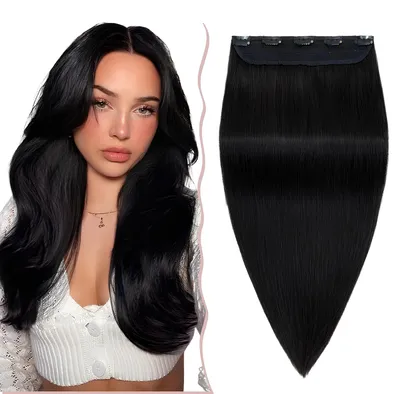 Obrázok produktu pre Vlasy clip in prírodné Remy 55cm čierne 1B 100g hrubé pramene.
