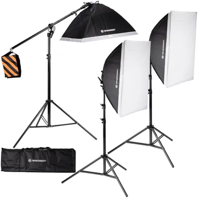 Produktbild von Bresser BR 235B LED Tageslicht Set mit 3 Softboxen und 15 E27 Lampen