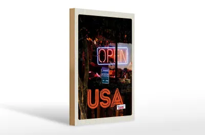 Produktbild von Holzschild Reise 20x30cm Amerika Open Kaffee Kuchen Gerichte
