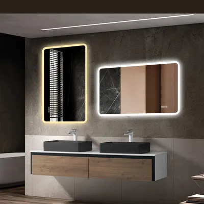 Obrázek produktu pro Zrcadlo do koupelny MODFU s LED osvětlením, designové koupelnové zrcadlo s rámem z mléčného skla, nástěnné zrcadlo o rozměrech 60 x 120 cm s funkcí proti zamlžování, vodotěsné (IP44), barva: stříbrná