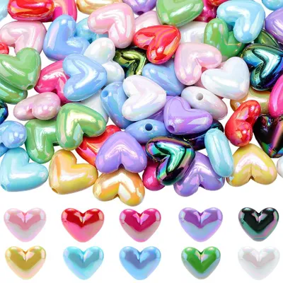 Immagine prodotto di 80 perline a forma di cuore, di vari colori, ideali per la creazione di gioielli