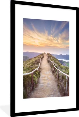 Produktbild von MuchoWow® Gerahmtes Poster Berge - Natur - Weg 60x90 cm - Poster mit Schwarzem Bilderrahmen Wandposter Rahmen Foto Bilder - Dekoration - Wandposter Wohnzimmer - Hochwertig