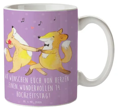 Produktbild von Mr. & Mrs. Panda Kaffeetasse 14. Hochzeitstag Elfenbeinhochzeit - Lavendeltraum - Geschenk, Teetasse, herzlichen Glückwunsch, Geschenke, Kaffeebecher, Zukunftspläne