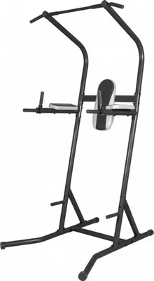Obrázek produktu pro GORILLA SPORTS® Power Tower - multifunkční, s posilovací tyčí, dip stanicí, podložkou pod ruce a záda, nosnost až 115 kg, černá - posilovací věž, posilovací stanice, stanice na posilování, fitness stanice