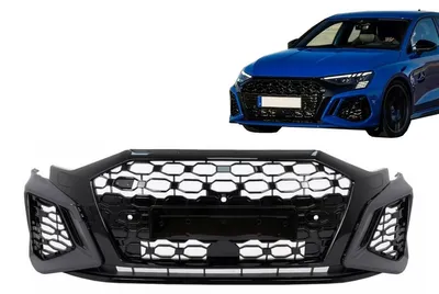 Imagen del producto de Paragolpes delantero con rejilla para Audi A3 8Y, modelos de 2020 en adelante, versión Sedán Sportback, diseño RS3, con sensores de estacionamiento SRA.