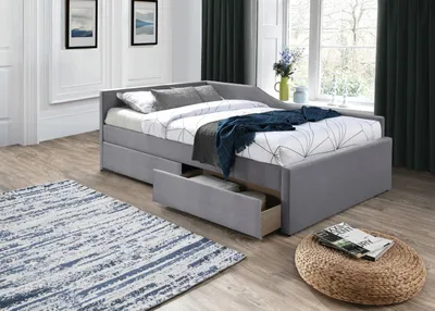Zdjęcie produktu dla Łóżko tapicerowane ELIOT VELVET 120x200 szare z szufladami
