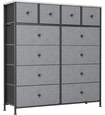 Immagine prodotto di Comodino con cassetti - Comodino in tessuto con 12 scomparti - Struttura in metallo - Mobile contenitore per camera da letto e ingresso - 110x100x30 cm - Grigio