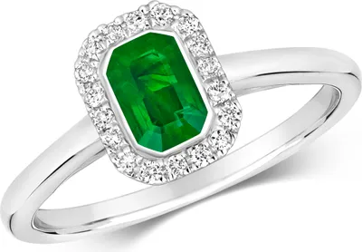 Produktbild von Moderner 9 Karat (375) Weißgold Cluster Damen - Diamant Solitärring Brillant-Schliff 0.11 Karat HI - I1 mit Smaragd, 57 (18.1); TRS292149KWRSP