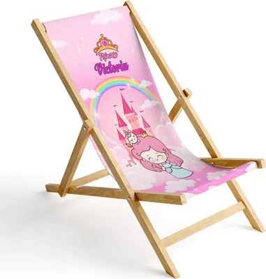 Produktbild von Kinder Holz-Liegestuhl Personalisierbar Klappbar Klappliegestuhl Sonnenliege Strandstuhl Wechselbezug Motiv Prinzessin [119]