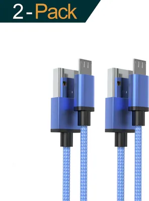 Produktbild von 2x 2m Micro USB Kabel Blau Nylon Ladekabel Datenkabel Handy Samsung Huawei
