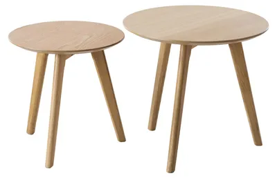 Produktbild von home24 Beistelltisch-Set - 2-teilig - Eiche Teilmassiv - Weiß / Eiche
