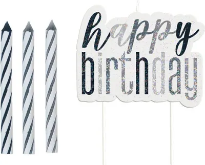 Produktbild von Kerzen Set schwarz & silber Happy Birthday