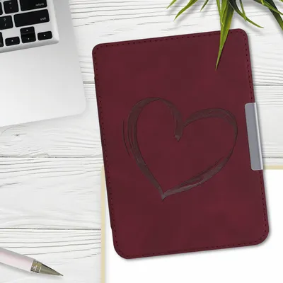 Produktbild von kwmobile Hülle kompatibel mit Tolino Shine 3 Hülle - Kunstleder Cover - Herz Brush Dunkelrot