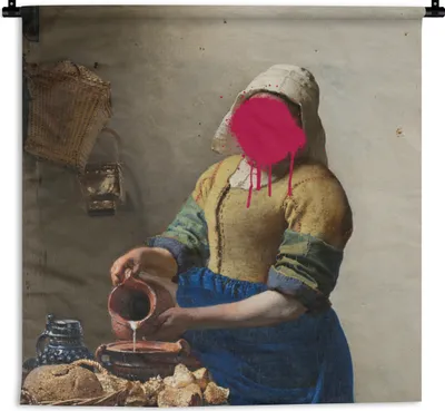 Produktbild von MuchoWow® Wandteppich Wandbehang Das Milchmädchen - Vermeer - Kunst 150x150 cm Tapisserie Dekoration Wandtuch - Wohnaccessoires - Modernes