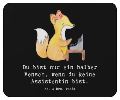Produktbild von Mr. & Mrs. Panda Mauspad Assistentin Herz - Schwarz - Geschenk, Mouse Pad, computer, Mousepad, pc mausunterlage