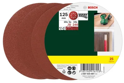 Produktbild von Schleifblatt-Set für Exzenterschleifer, 25-teilig, 8 Löcher, 125 mm, 80 - 240