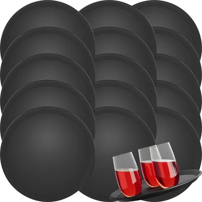 Produktbild von 15x WELLGRO Kellnertablett Schwarz Ø 35 cm – Rutschfestes Serviertablett, Antirutsch, hoher Rand, Gastronomie, Restaurant, Bar, Catering, robust
