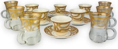 Produktbild von Medusa Luxus Gold Espressotassen und Tee Gläser 18 TLG für 6 Personen 60 Ml NEU