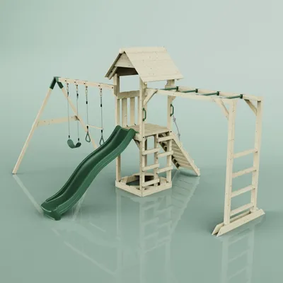 Produktbild von OutdoorToys Spielturm Örebro aus Holz in Grün Trapezstange