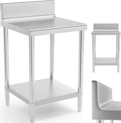 Zdjęcie produktu dla Stół Blat Roboczy Stalowy Nierdzewny Przyścienny Z Rantem I Półką 60X60Cm