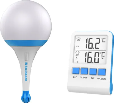 Produktbild von Steinbach Solarleuchte mit Funkthermometer blau