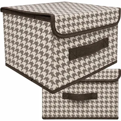 Produktbild von Aufbewahrungsbox Faltbox Organizer mit Deckel Pepita Braun 26x20x16 cm