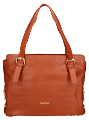 Image de Sac bandoulière Braccialini pour femmes, en cuir véritable, noir, avec fermeture à glissière et poignées en cuir. Design italien de qualité supérieure