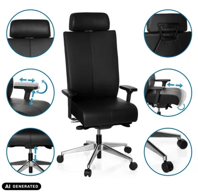 Produktbild von hjh OFFICE Profi Bürostuhl PRO-TEC XXL Ergonomischer Schreibtischstuhl mit Armlehnen (höhenverstellbar) Leder Schwarz Drehstuhl für Büro, Zuhause