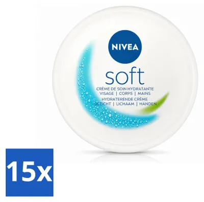 Zdjęcie produktu dla 15 sztuk kremu NIVEA Soft nawilżającego - do twarzy, ciała i rąk - pojemność 200 ml - zestaw ekonomiczny