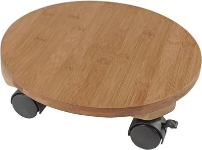 Zdjęcie produktu dla Podstawka na Rośliny z Kółkami Bambus Kompozyt, Wysokość 8 cm, Średnica 30 cm, Mobilna Podkładka Pod Doniczkę