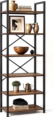 Produktbild von Goliving Bücherregal – 66 x 30 x 186 cm – 6 Ebenen – Aufbewahrungsschrank – Wandschrank– Vitrine – Regal – Wohnzimmerregal – Industrial – Braun/Schwarz