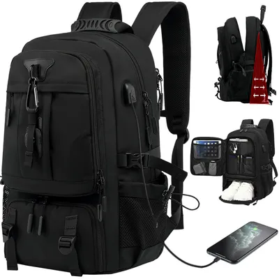 Produktbild von MOOHO Laptop Rucksack, 17,3 Zoll Reise XL BusinessRucksack  Wasserdicht mit Sicherheitsraum Ladeanschluss Tasche für Männer/Frauen, 80L, Schwarz
