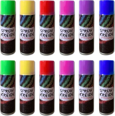 Produktbild von 12er Set Sprühkreide 175 ml je Dose 6 Farben Kreide Markierungsspray Kreidespray Sprüh Kreidefarbe