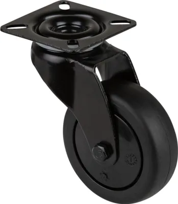 Produktbild von BS Rollen BS Lenkrolle Rad-Ø 75 mm Tragfähigkeit 60 kg, mit Anschraubplatte Kugellager, Gummi schwarz