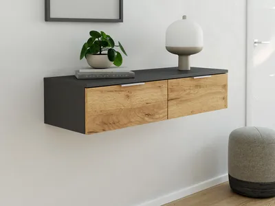 Produktbild von Hängekonsole Urban Slimline 2 Schubladen Softclose Grafit / Eiche Gold : Oak Gold / Grafit