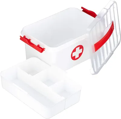 Zdjęcie produktu dla Apteczka pierwszej pomocy - pojemnik na leki - plastik - 14,5 x 30 x 21 cm - biała