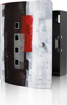 Zdjęcie produktu dla banjado designerska skrzynka na klucze ze stali nierdzewnej na 10 kluczy, szafka na klucze o wymiarach 24 x 21,5 x 7 cm z zamkiem magnetycznym, abstrakcyjna czerwień [BWSK 11556]