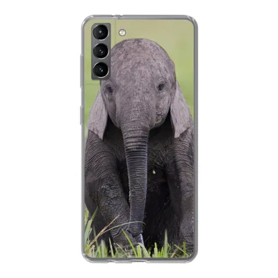 Produktbild von MuchoWow® Handyhülle Schutzhülle Hülle für Samsung Galaxy S21 Plus Elefant - Baby - Tiere - Gras - Natur Silikon Softcase Handy Hülle - Handy-Tasche