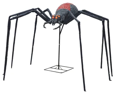 Produktbild von XXL Halloween Spinne – Schwarze Witwe Animatronic mit roten LED-Augen, Sound & Bewegungssensor – 150 cm hohe Riesenspinne als Halloween Gartendeko