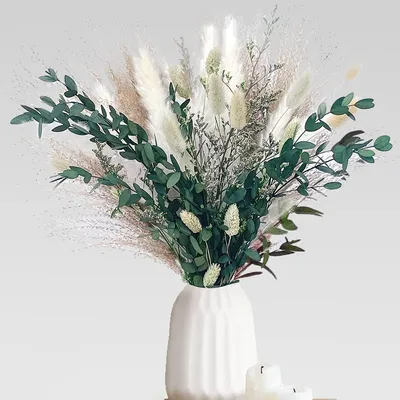 Produktbild von Trockenblume Pampasgras Getrocknet 65 Stück DIY Natürliche Trockenblumen Deko，Getrocknete Blumen für Hochzeit Boho Deko Wohnzimmer Hochzeit