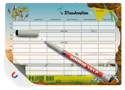 Produktbild von Dino Stundenplan magnetisch inkl Stift - Wiederbeschreibbarer Jungen Dinosaurier Schule Stundenplan | Stundenplaner abwischbar in DIN A4 | Wochenplaner für Kinder ab der 1 Klasse Grundschule