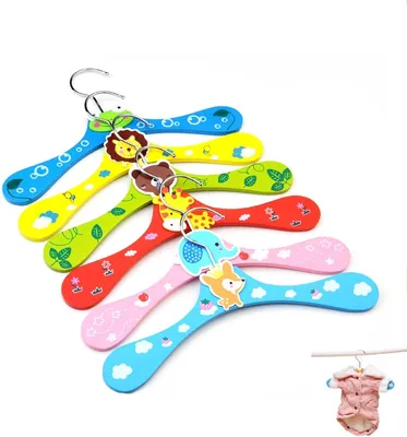 Imagen del producto de Perchas de madera para ropa infantil, juego de 6 unidades, de colores variados, 28 x 16 cm, ideales para habitaciones infantiles