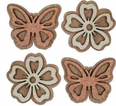 Produktbild von Streudeko Holz Blumen Schmetterlinge Ø4cm Weiß Rosa 36St Tischdeko, 36 Stück
