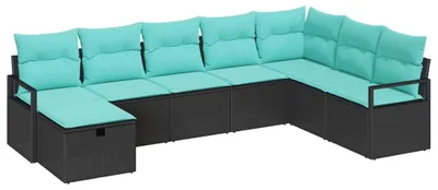 Immagine prodotto di vidaXL Set di divani con cuscini e portaoggetti 8 pezzi in polirattan nero
