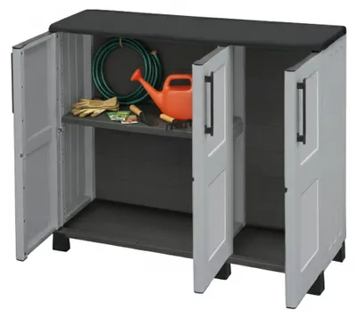 Produktbild von Outdoor-Garderobe aus Fell, Mehrzweck-Balkongarderobe, 3-türiger Outdoor-Schrank, 100 %  Italy, 102 x 37 x 90 cm, Hellgrau und Schwarz, kariertes Finish