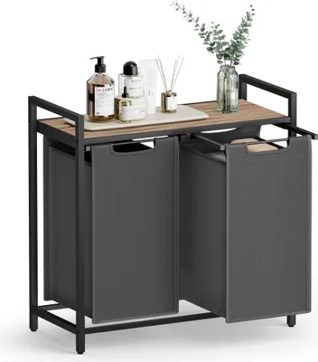 Produktbild von VASAGLE Wäschekorb 2 Fächer, mit Ablage, ausziehbar abnehmbar, 2 x 46 L