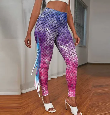 Zdjęcie produktu dla Damskie legginsy syrenka Rozmiar S Rajstopy z wysoką talią w rybią łuskę Kostium na Halloween Spodnie Skinny Spodnie syrenka
