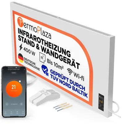 Produktbild von TermoPlaza WLAN Infrarotheizung mit Thermostat 400 W bis 10 m² | Intelligente Infrarot Wandheizung & Standgerät | Infrarot Elektroheizung